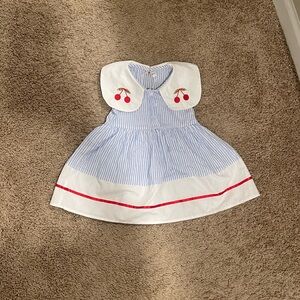 Unbranded Girls' Blue Stripe Cherry Collar Dress